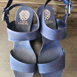 Vince Camuto Vessinta Navy Perforated Wedge Sandals